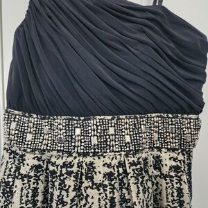 Eliza J Black and Cream One-Shoulder Dress